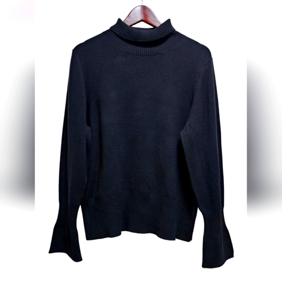 French Connection Turtleneck Sweater Black Flattered Sleeve soft acrylic size XL - Picture 1 of 6